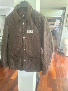 D&G Quilted Dark Brown Lightweight Jacket with Corduroy Collar